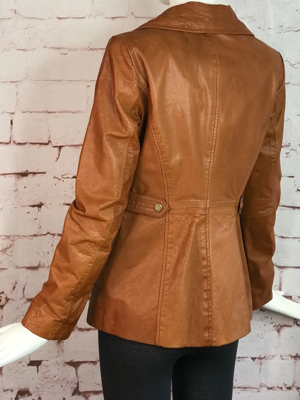 ANDREW MARC XS Caramel Brown British Cafe Racer Leather Moto Jacket Size XS - Picture 16 of 16